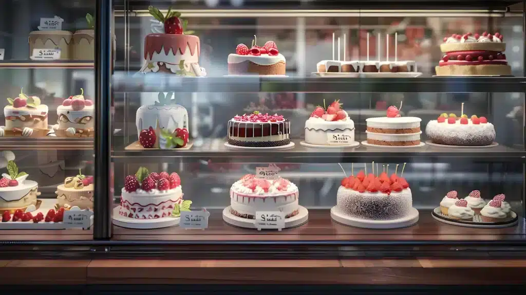 منضدة عرض الكيك display case filled with various 1.png