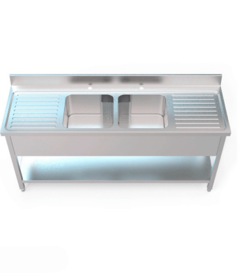 Double Bowl Sink with 2 drainer 200cm 1 cleanup