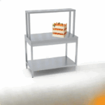 طاولة عمل من الفولاذ المقاوم للصدأ مع رف علوي - طاولة تحضير وتخزين متينة