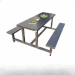 طاولة طعام للعمال من الفولاذ المقاوم للصدأ مع مقاعد ثابتة - طاولة طعام للموظفين تتسع لـ 6 أشخاص