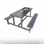 طاولة طعام للعمال من الفولاذ المقاوم للصدأ مع مقاعد ثابتة - طاولة طعام للموظفين تتسع لـ 6 أشخاص