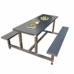Stainless Steel Labor Dining Table with Fixed Benches – 6 Seater Staff Mess Table
